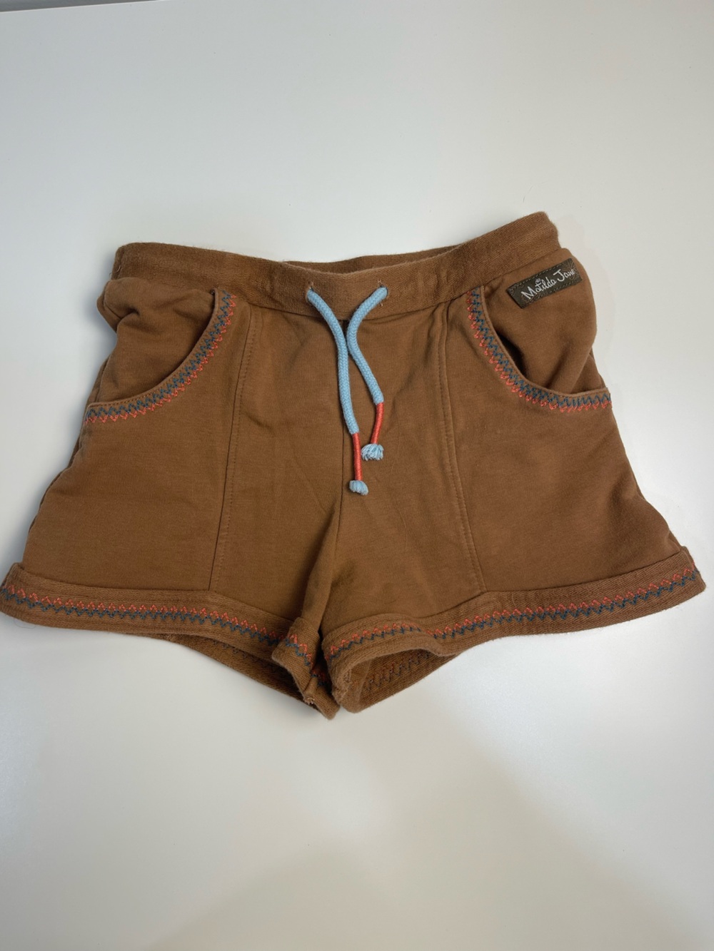Matilda Jane caramel brown shorts with coral and light blue drawstring 6 excell